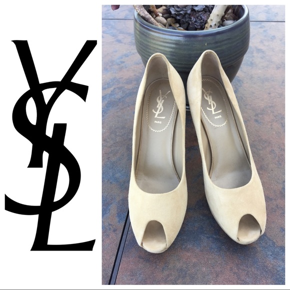 Yves Saint Laurent Shoes - YSL Beige Cream Peep Toe Platform Heel Sz 39